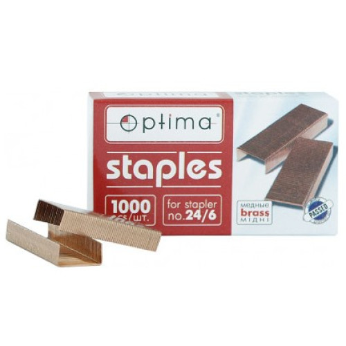 Скоби для степлера мідні, №24/6, Optima, 1000 шт