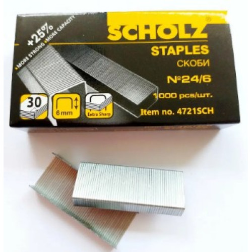 Скоби для степлера, №24/6, Scholz, 1000 шт, 10 упаковок