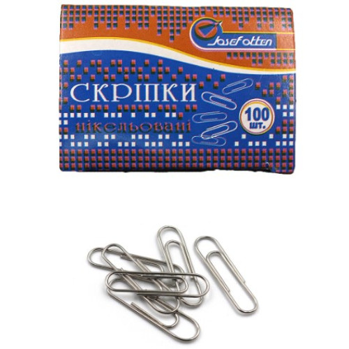 Скріпки канцелярські срібло нікель Josef Otten, 28 мм, 100 шт, 10 упаковок