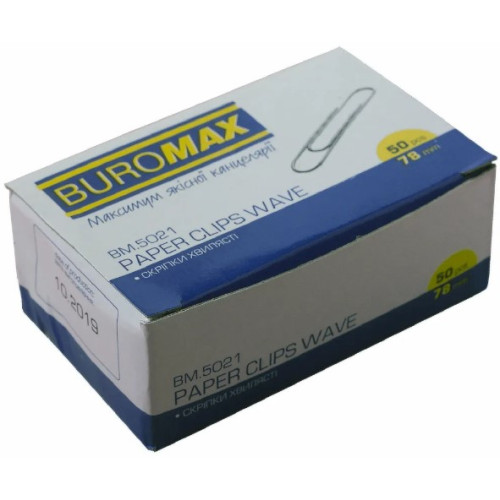 Скріпки канцелярські нікель, Buromax, 78 мм, 50 шт