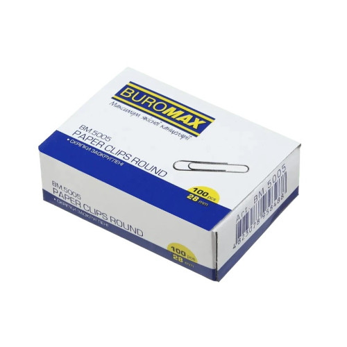 Скріпки канцелярські срібло нікель Buromax, 28 мм, 100 шт