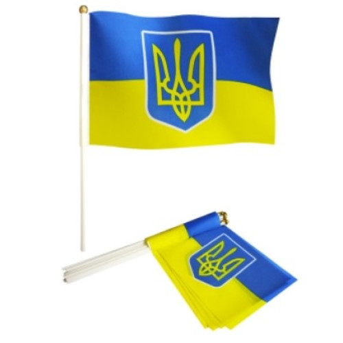 Прапорець "УКРАЇНА ГЕРБ" зі штоком, нейлон, 14 х 21 см
