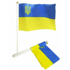Прапорець "УКРАЇНА ТРИЗУБ" зі штоком, нейлон, 14 х 21 см
