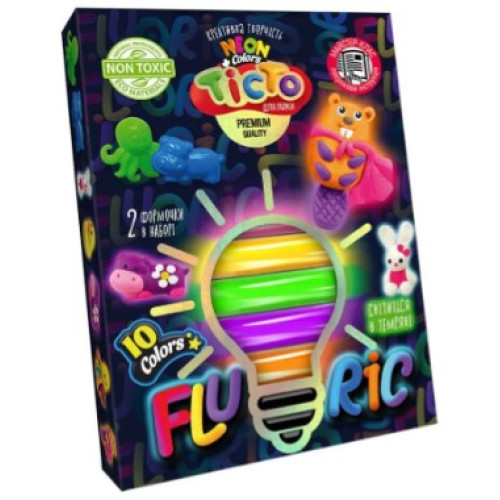 Тісто для ліплення у коробці, світиться у темряві Danko Toys, 10 кольорів