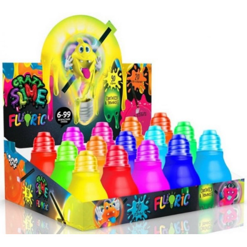 Лізун Crazy Slime Fluoric Лампа (світиться у темряві) Danko Toys, 90 гр, мікс кольорів