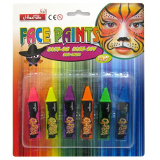 Фарби для гриму крейдяні неонові Face Paints HuaBa, 6 кольорів