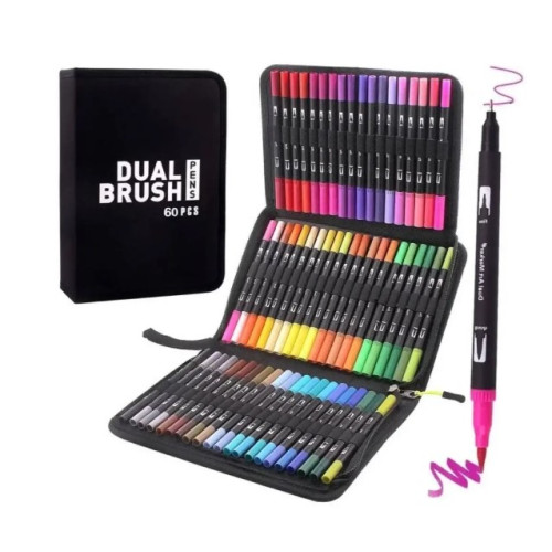 Набір акварельних двусторонніх маркерів в сумці Dual Brush, 60 кольорів