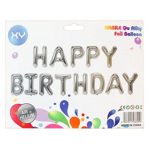 Набір повітряних кульок Happy Birthday, срібло, 40 см, 13 шт