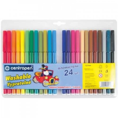 Фломастери на водній основі Washable Centropen, 24 кольори