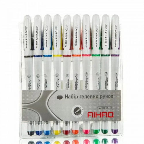 Набір ручок гелевих Aihao, 0,5 мм, кольорових, 10 штук