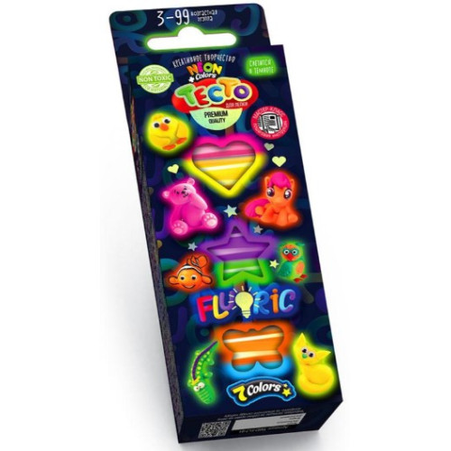 Тісто для ліплення у коробці, світиться у темряві Danko Toys, 7 кольорів